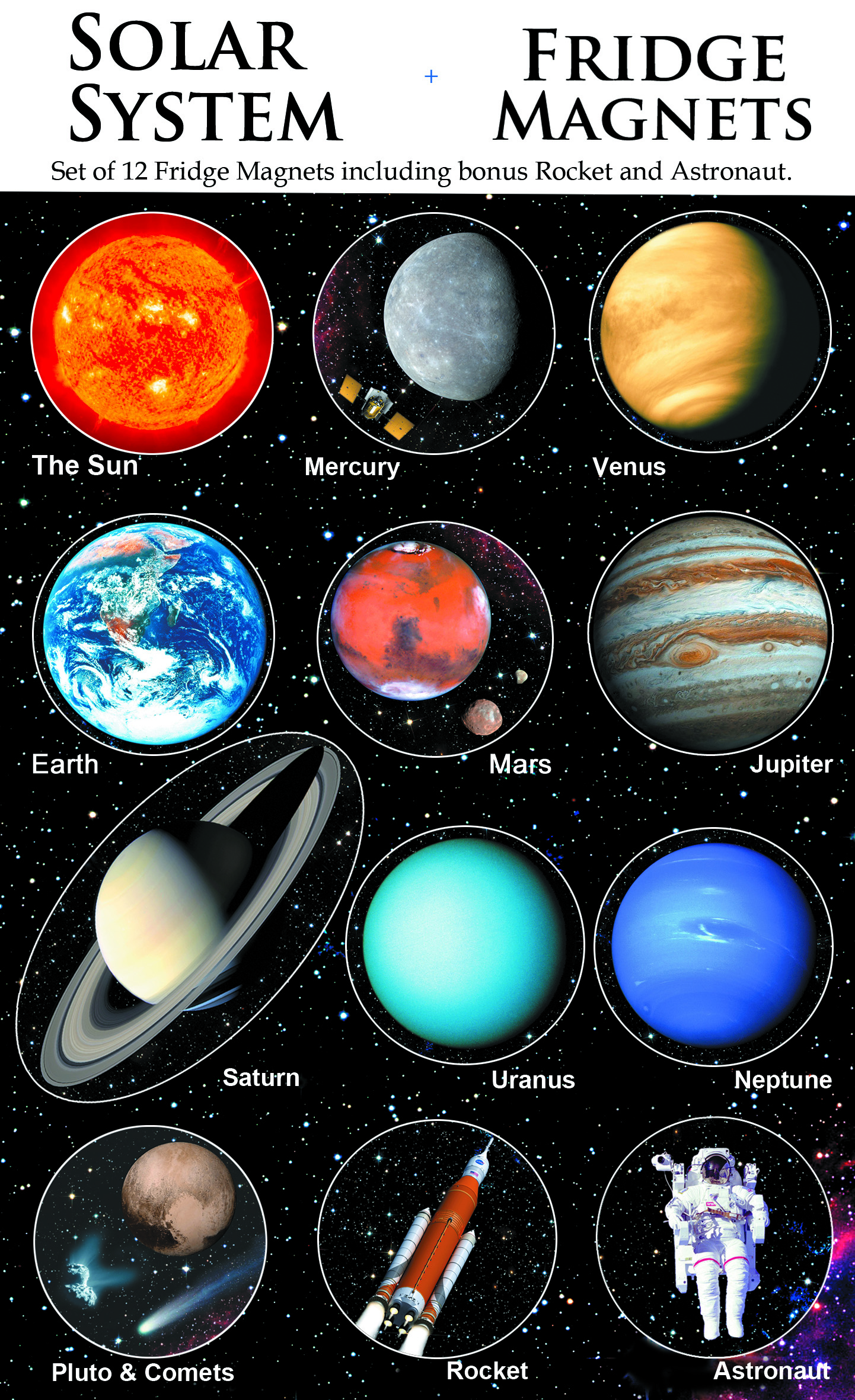 Solar System Fridge Magnets set of 12